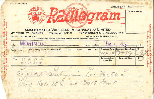 Telegram to SS MORINDA