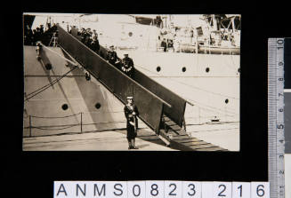 Waiting for George V on the gangplank of HMAS AUSTRALIA, 17 July 1928