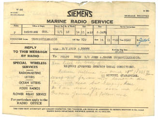 Siemens Marine Radio Service telegram to Basil Helm
