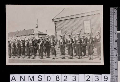 Silver gelatin photograph depicting large group of sailor's during ceremony