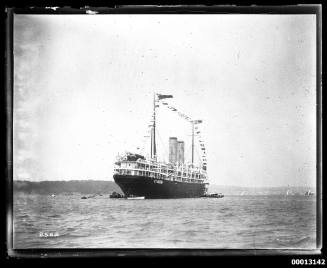 Passenger liner dressed with flags, Sydney Harbour