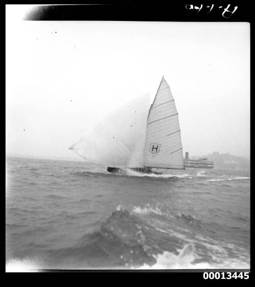 18-foot skiff HELEN on Sydney Harbour in heavy weather.