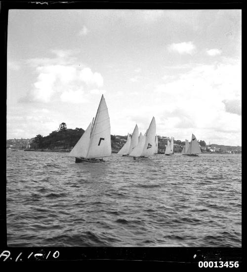 18-foot skiff JENNY IV on Sydney Harbour during the 1951 World's 18-foot skiffs Championship