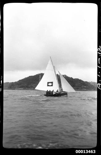 18-foot skiff NERANG sailing past Bradleys Head, Sydney Harbour