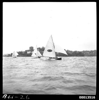 18-foot skiff MYRA TOO on Sydney Harbour during the National 18-foot skiff Championship