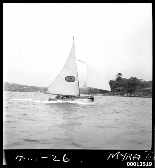 Champion 18-foot skiff MYRA TOO on Sydney Harbour