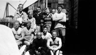 Crew of the BRITANNIA taken in 'Wee' Georgie Robinson's boatyard at Balmain