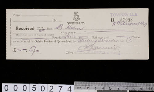 Receipt issued to Basil Helm