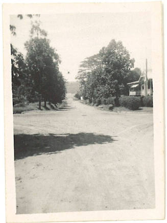 Photograph depicting a dirt road intersection