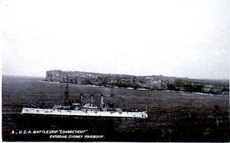 USA battleship CONNECTICUT entering Sydney Harbour