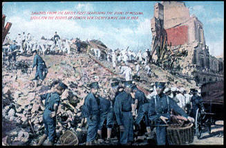 Sailors from the battle fleet searching the ruins of Messina