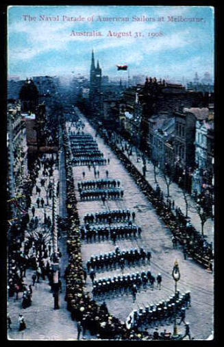 Naval parade of American sailors at Melbourne, 1908