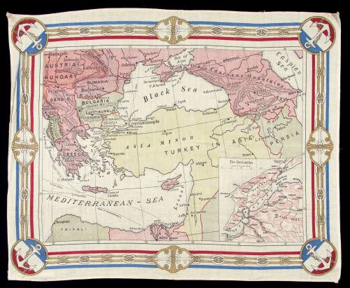 WWI scarf with a map of the Turkish Empire and an inset map of the Dardanelles