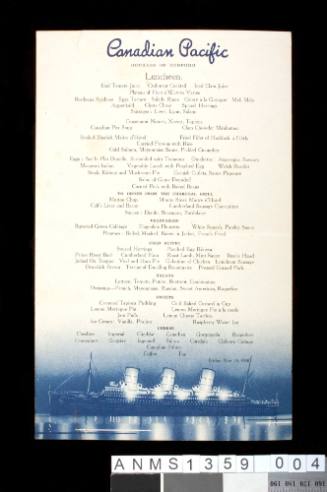Canadian Pacific DUCHESS OF BEDFORD, luncheon 18 November 1938