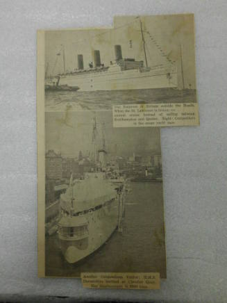 Newspaper clipping addressing the visit of HMS DORSETSHIRE and RMS EMPRESS OF BRITAIN