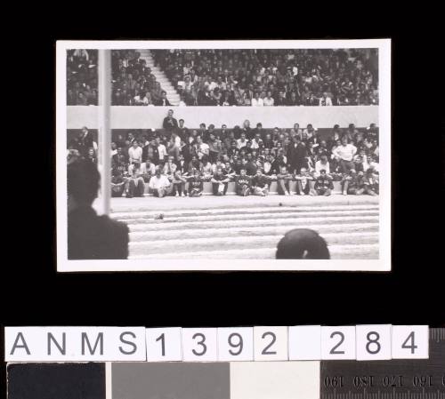 Spectators watching an event at the 1964 Tokyo Olympic Games pool