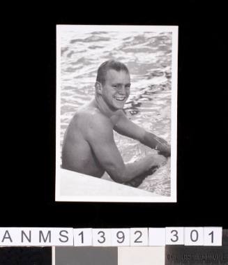 Roy Saari at the pools edge at the 1964 Tokyo Olympic Games