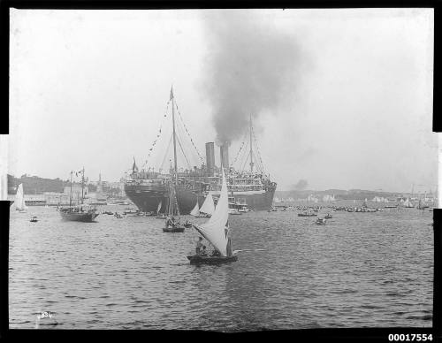 Passenger liner KÖNIGIN LUISE acting as a flagship for the Anniversary Regatta on Sydney Harbour