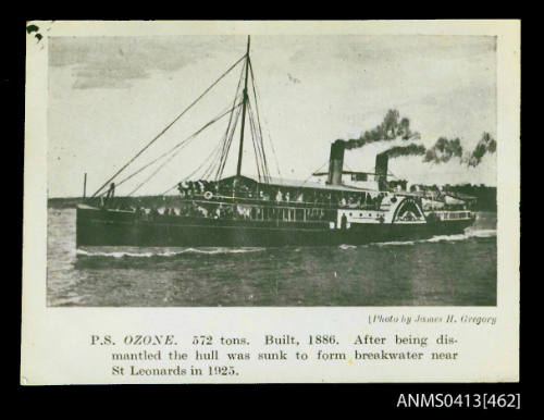 Photograph of side-paddle steam passenger ferry P.S. OZONE