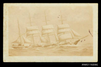 Postcard picturing a four masted barque at sea