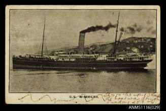 Photograph of the SS WIMMERA on postcard