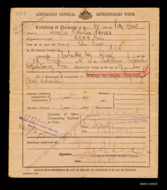 Douglas Ballantyne Fraser discharge certificate