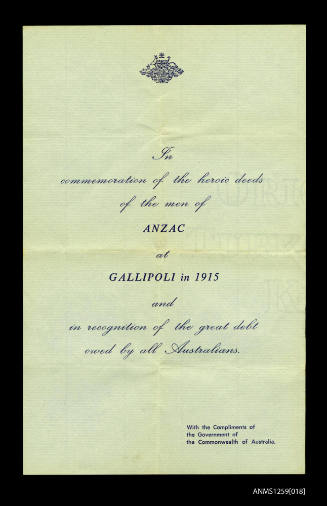 Certificate attesting the purpose of the  ANZAC Commemoration medallion (1965)