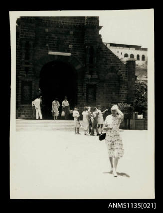 Woman leaving a church