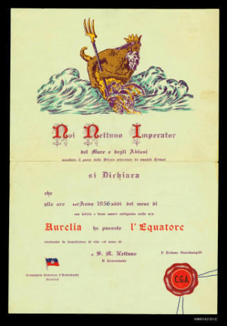 Crossing the Line certificate from AURELIA - 1956