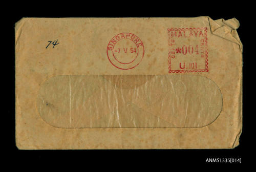 Envelope for receipts from Singapore Cold Storage Company addressed to Mr Athey