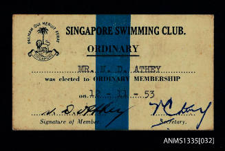 Singapore swimming club membership card