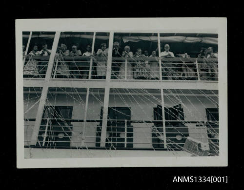 Photograph of the Athey family departing Singapore on Royal Interocean lines vessel