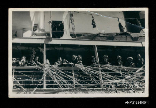 Photograph of the Athey family departing Singapore on Royal Interocean lines vessel