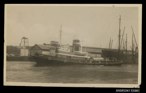 Tug BATMAN, cargo ship LARANAH and hulk SHANDON in Sydney Harbour