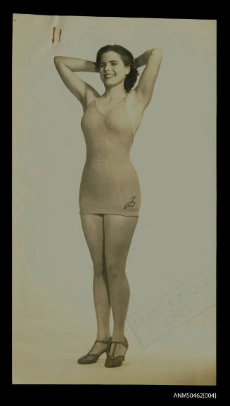 Botany Knitting Mills advertising proof for swimsuit with corrugated stitch by SEAGULL