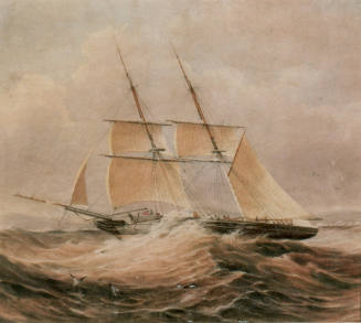 The Brig SCOUT, Capt Condell beating out of Encounter Bay during a gale, 11 June 1840