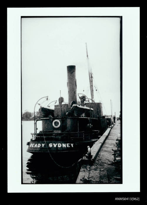 Stern view of tug READY berthed at the North Coast Company wharf, Grafton