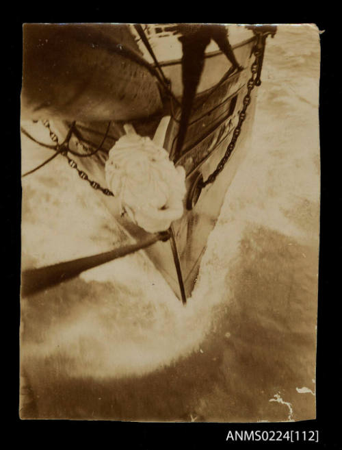 View from bowsprit of SS DAMASCUS under way at sea