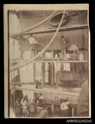 Photograph of bow of ship under repair at Morts dock, Sydney NSW