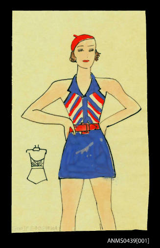Hand coloured pattern for a one piece swimsuit