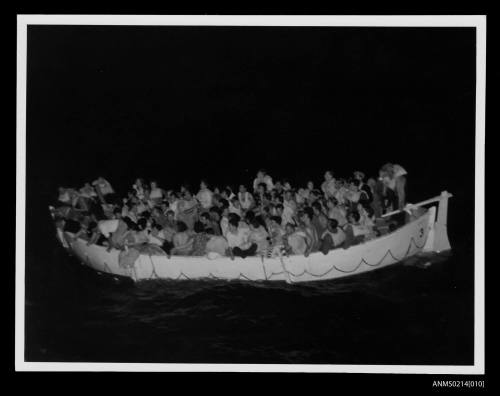 Life boat no 3 from MV SKAUBRYN in Indian Ocean at night