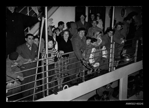 Migrants standing on the deck of the MV CASTEL VERDE leaving for Australia