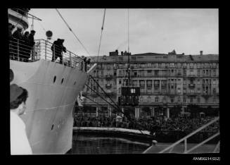 Loading of household goods on board CASTEL VERDE at Trieste in Italy, before departing for Australia with migrants