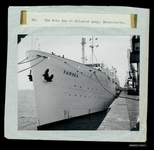 Migrant ship MV FAIRSEA berthed at Columbus Quay, Bremerhaven prior to embarking for voyage to Australia