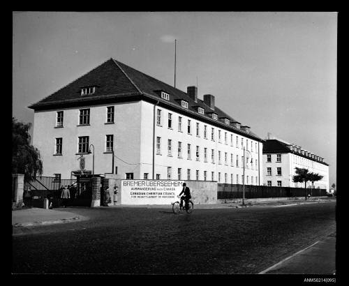 Buildings at the Bremer-Uberseeheim staging area for migrants, Germany