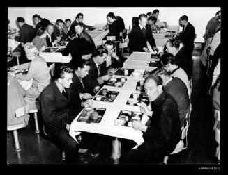 Migrants in the dining room on the SS ANNA SALEN bound for Canada under International Refugee Orgainzation charter