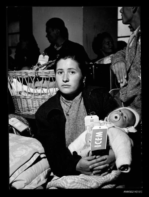 Young migrant mother with baby awaiting migration to Australia