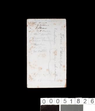 Envelope with handwritten list of survivors of wreck of the LOCH ARD