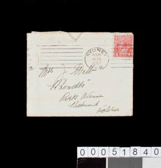 Envelope addressed to Mrs Rhondda Webb