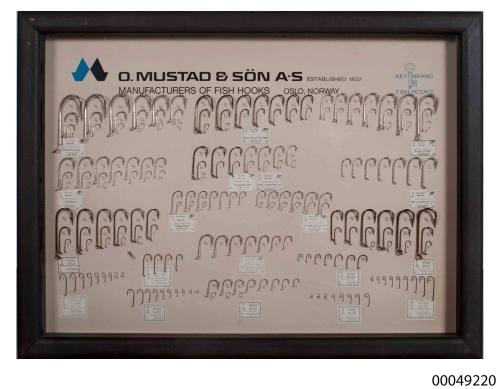 O Mustad & Son fish hooks sample board